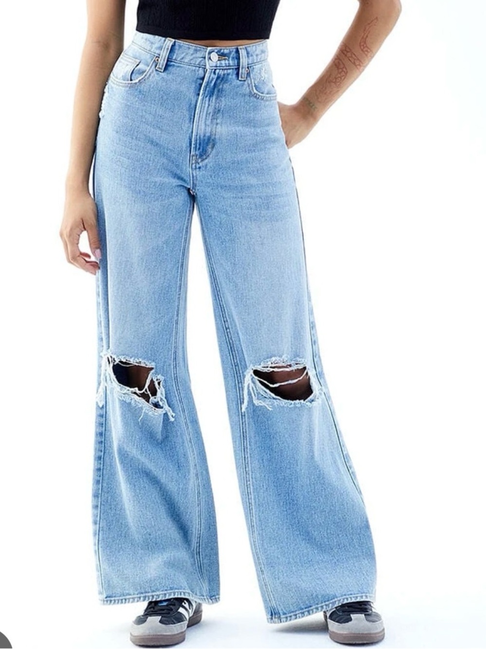 Pacsun Nora Light Indigo Ripped Wide Leg Jeans